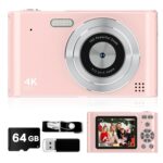 2025 Digital Camera, Kids Camera1080P, Vlog Camera with 64GB Card, Lanyard, 16X Zoom Anti Shake, Card Reader, 44MP Compact Portable Small Point Shoot Camera Gift for Kid Student Children Teen Girl Boy