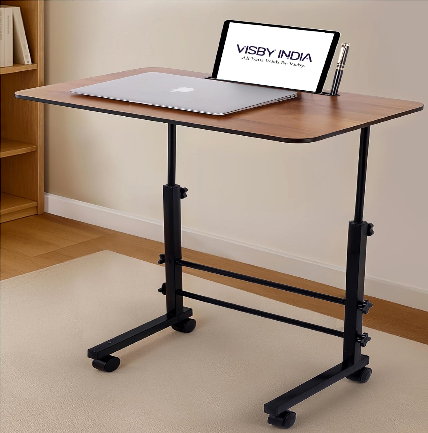 VISBY INDIA Multi-Purpose Laptop Table, Study Table| Bed Table| Adjustable Height, Portable for Office, Work Form Home | DIY Table, Easy to Assemble, Engineered (Wood Adjustable)