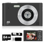 2025 Digital Camera, Kids Camera1080P, Vlog Camera with 64GB Card, Lanyard, 16X Zoom Anti Shake, Card Reader, 44MP Compact Portable Small Point Shoot Camera Gift for Kid Student Children Teen Girl Boy