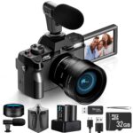 4K Digital Cameras for Photography 48MP/60FPS Video Vlogging Camera for YouTube with 3″ 180° Flip Screen WiFi, 16X Digital Zoom Cameras with 32GB Micro Card Wide-Angle & Macro Lens (Black)