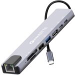Amkette 8-in-1 Type C Hub/Docking Station with 100W Power Delivery&USB C Data Transfer Multiport Adapter with 4K HDMI,USB 3.0,100 MBPS Ethernet,SD/TF Card Reader,for All Type C Devices-MacBook,Laptops
