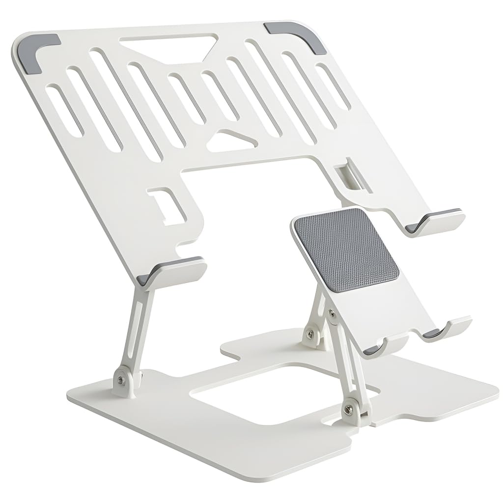 Dyazo 2 in 1 Adjustable Laptop Stand with Mobile Holder | Ergonomic, Foldable & Ventilated Riser Fits Upto 15.6 Inch Laptops | Compatible for MacBook, HP, Dell, Acer, Lenovo & Other Notebooks