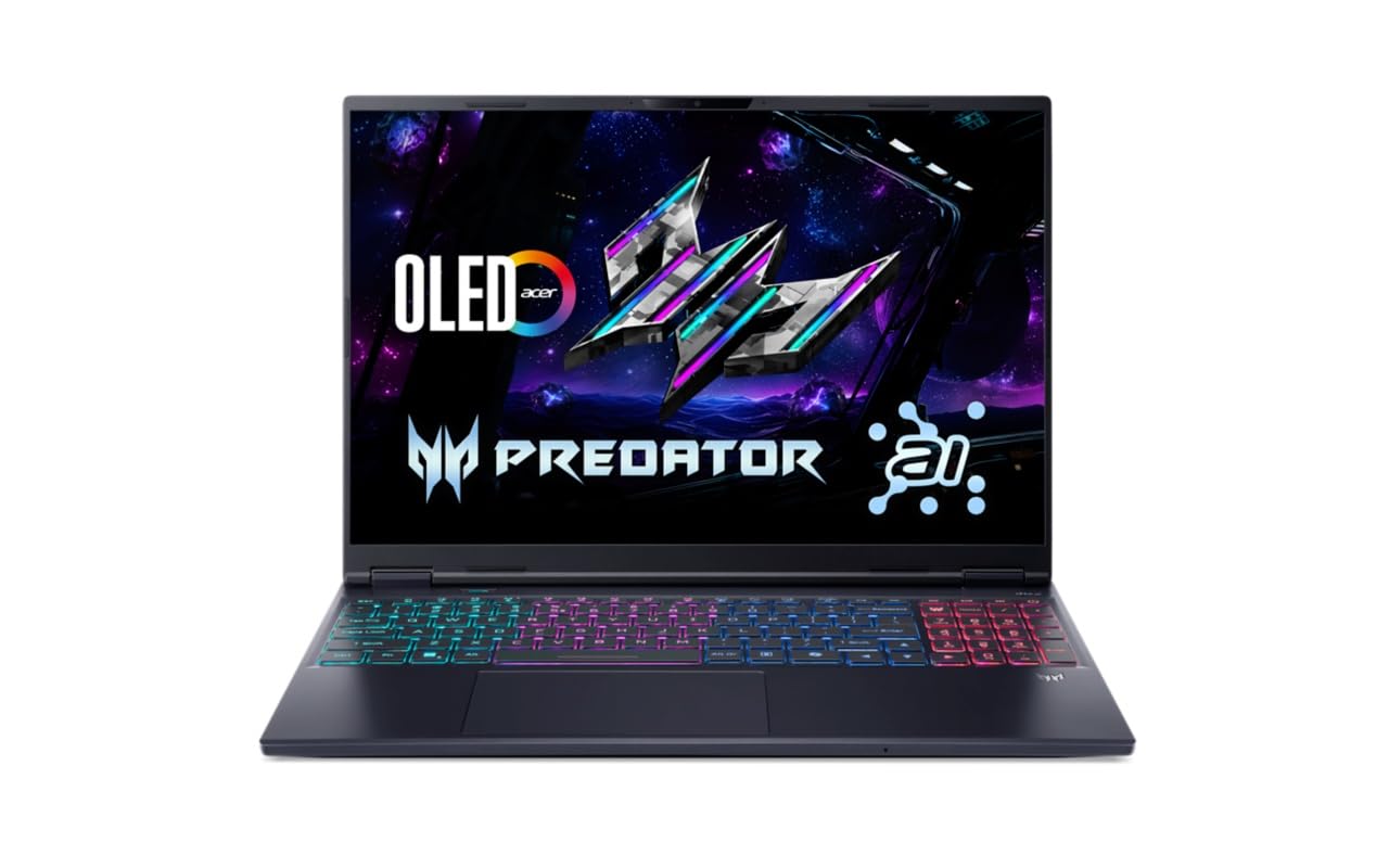 acer Predator Helios Neo16S AI, Intel Ultra 7 255HX Processor,RTX 5060-8 GB GDDR7,16 GB/1 TB, WQXGA OLED, 16.0″/40.64 cm, 240Hz, Win 11 Home,Abyssal Black,2.3 kg,PHN16S-71,RGB KB,Gaming Laptop