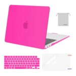 MOSISO Compatible with MacBook Air 13 inch Case 2021-2018 Release A2337 M1 A2179 A1932, Plastic Hard Shell&Keyboard Cover&Screen Film&Storage Bag for MacBook Air 13.3 inch Case, Bright Rose