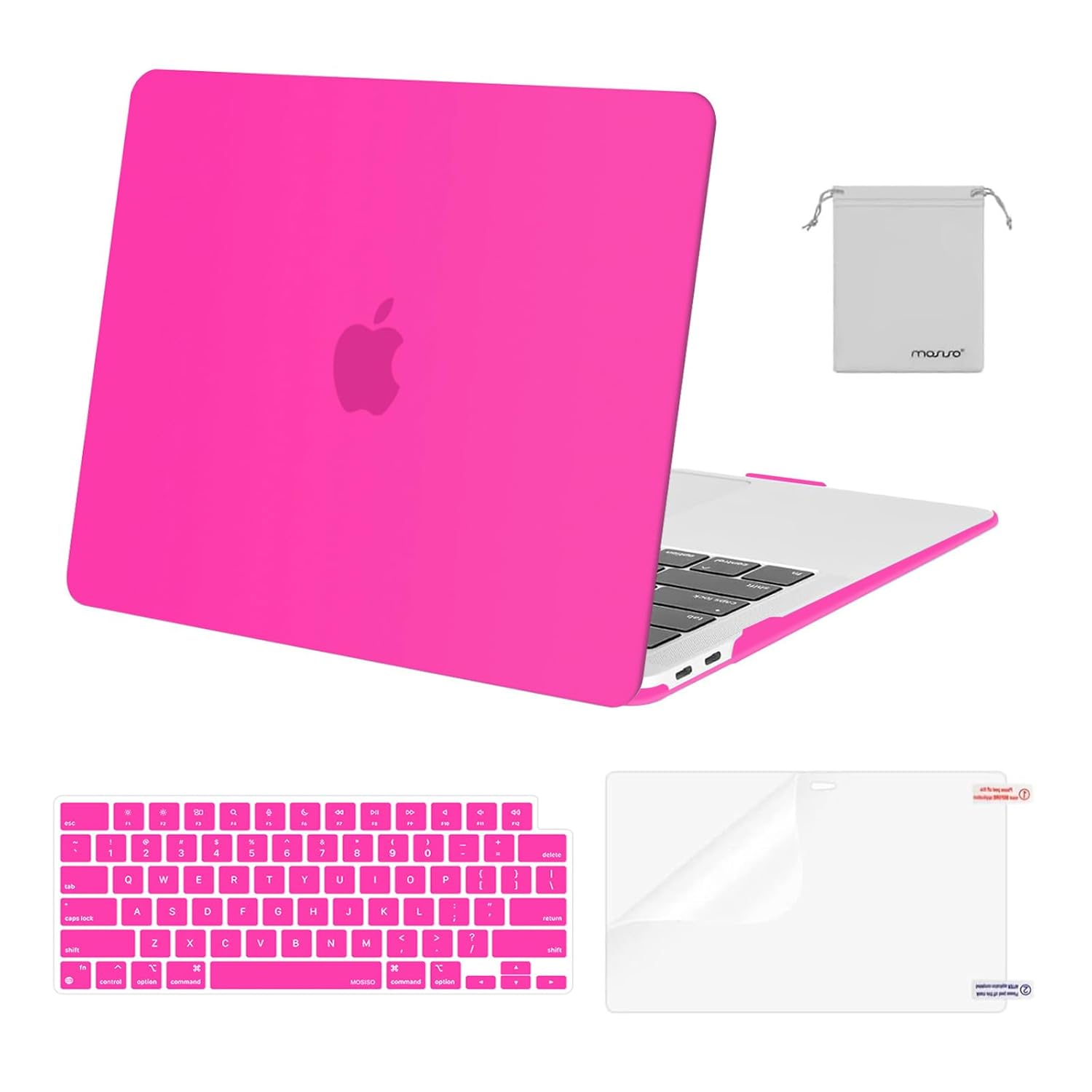 MOSISO Compatible with MacBook Air 13 inch Case 2021-2018 Release A2337 M1 A2179 A1932, Plastic Hard Shell&Keyboard Cover&Screen Film&Storage Bag for MacBook Air 13.3 inch Case, Bright Rose