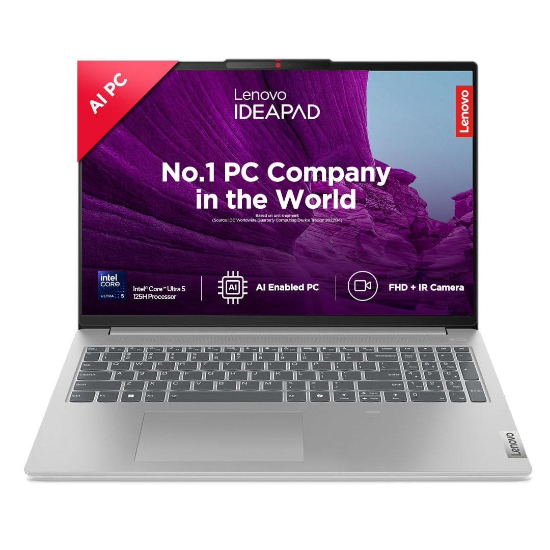 Lenovo IdeaPad Slim 5 Intel Core Ultra 5 125H Built-in AI 16″ (40.64cm) WUXGA-IPS 300Nits Thin & Light Laptop (16GB/512GB SSD/Win 11/100%sRGB/MSO/1Yr ADP Free/3 month Game Pass/Grey/1.8Kg), 83DC007LIN