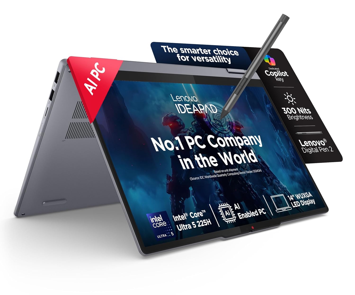 Lenovo IdeaPad 5 2-in-1 Intel Core Ultra 5 225H (16GB RAM/1TB SSD/14 (35.5cm)/WUXGA IPS/Windows 11/Office Home 2024/Lenovo Digital Pen 2/1Yr ADP/Grey/1.6Kg), 83KR000HIN Convertible Laptop