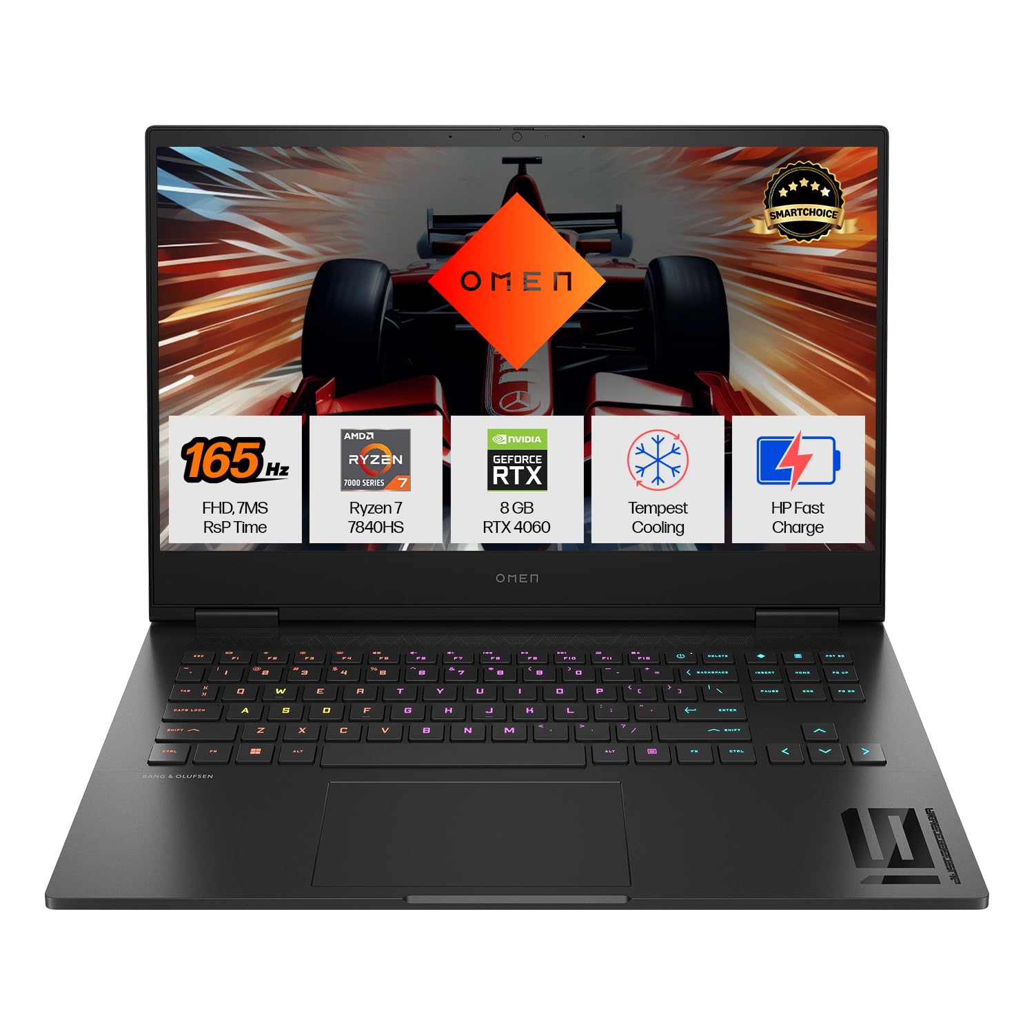HP Smartchoice Omen AMD Ryzen 7 7840Hs, 8GB RTX 4060 (16GB DDR5, 1TB SSD) FHD, 165Hz, 300Nits, IPS, 16.1”/40.9cm, Win11, Office 21, Black, 2.32kg, Xd0020ax, RGB kb, Tempest Cooling, AI Gaming Laptop