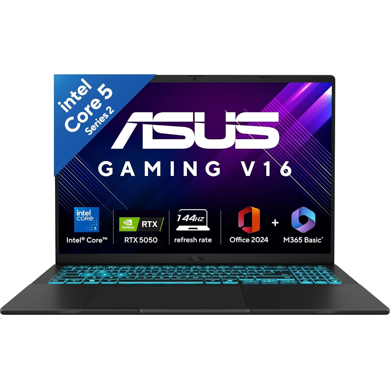 ASUS Gaming V16 (2025), 14th Gen, Intel Core 5 210H Gaming Laptop(RTX 5050-8GB/16GB RAM/512GB SSD/FHD+/16″/144Hz/Windows 11/M365 Basic*/Office Home 2024/Matte Black/1.95 Kg) V3607VH-RP037WS