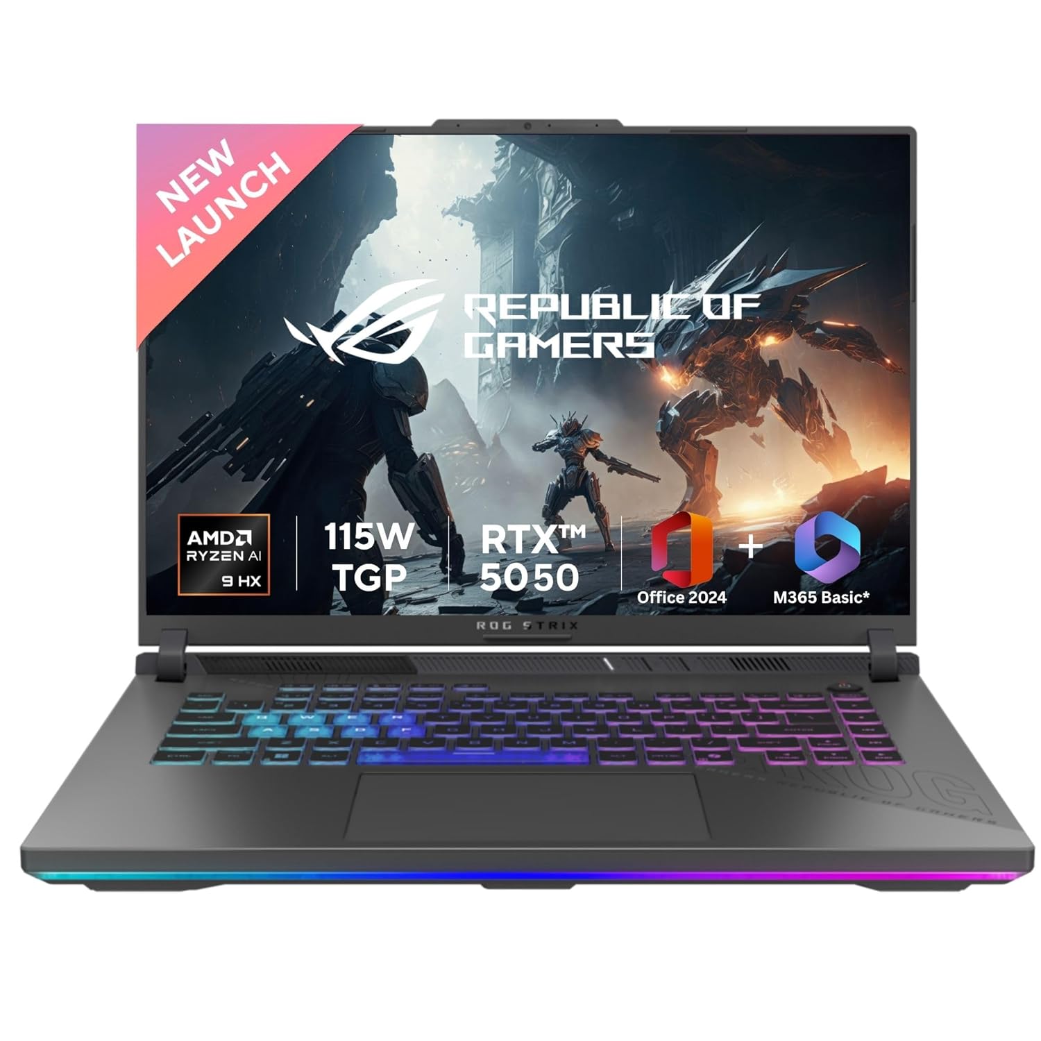 ASUS ROG Strix G16,Samrtchoice, AMD Ryzen 9 8940HX, Gaming Laptop(RTX 5050-8GB/16GB RAM/1TB SSD/FHD+/16″/165Hz/90Whr/Windows 11/M365 Basic (1Year)*/Office Home 2024/Eclipse Gray/2.5 Kg) G614PH-RV033WS