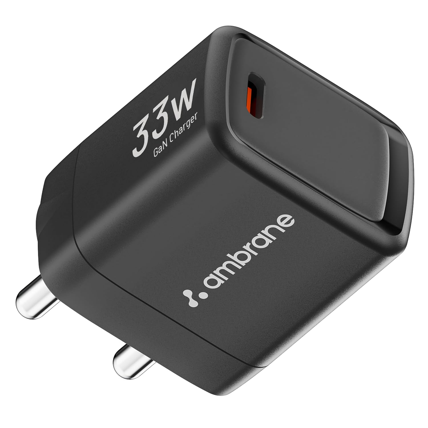 Ambrane 33W Fast Charging Adapter GaN Charger, for iPhone, Samsung, All Android Smartphones, MacBook Air & Other Devices, Type C PD Charger, PPS Technology for Samsung (Charge 33, Black)