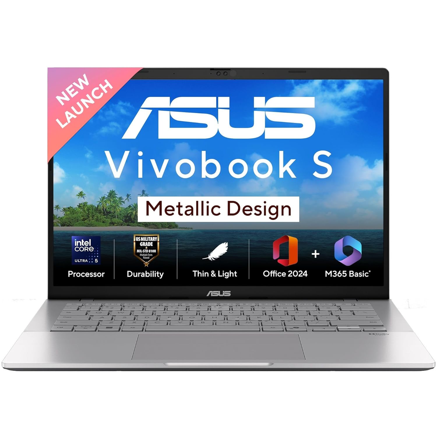 ASUS Vivobook S14, Intel Core Ultra 5 225H, Metallic Design Laptop (Intel iGPU/16GB RAM/512GB SSD/FHD+/14″/60Hz/Windows 11/M365 Basic (1Year)*/Office Home 2024/Cool Silver/1.4 Kg) S3407CA-LY060WS
