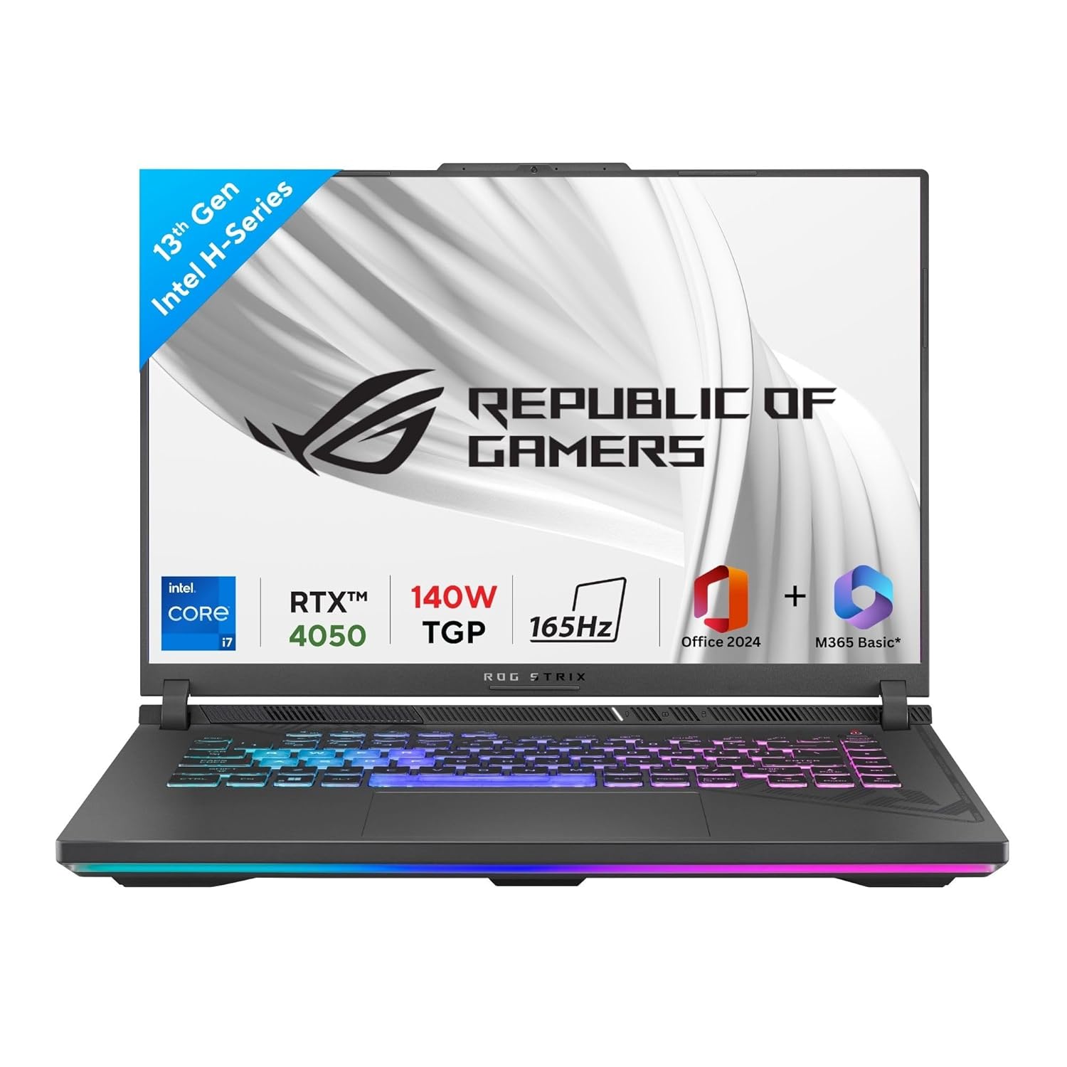 ASUS ROG Strix G16 13th Gen,Intel Core i7-13650HX Gaming Laptop(NVIDIA RTX 4050-6GB/140W TGP/16GB/1TB/FHD+/16″/165Hz/Windows 11/M365 Basic (1Year)*/Office Home 2024/Eclipse Gray/2.50 Kg)G614JU-N4200WS