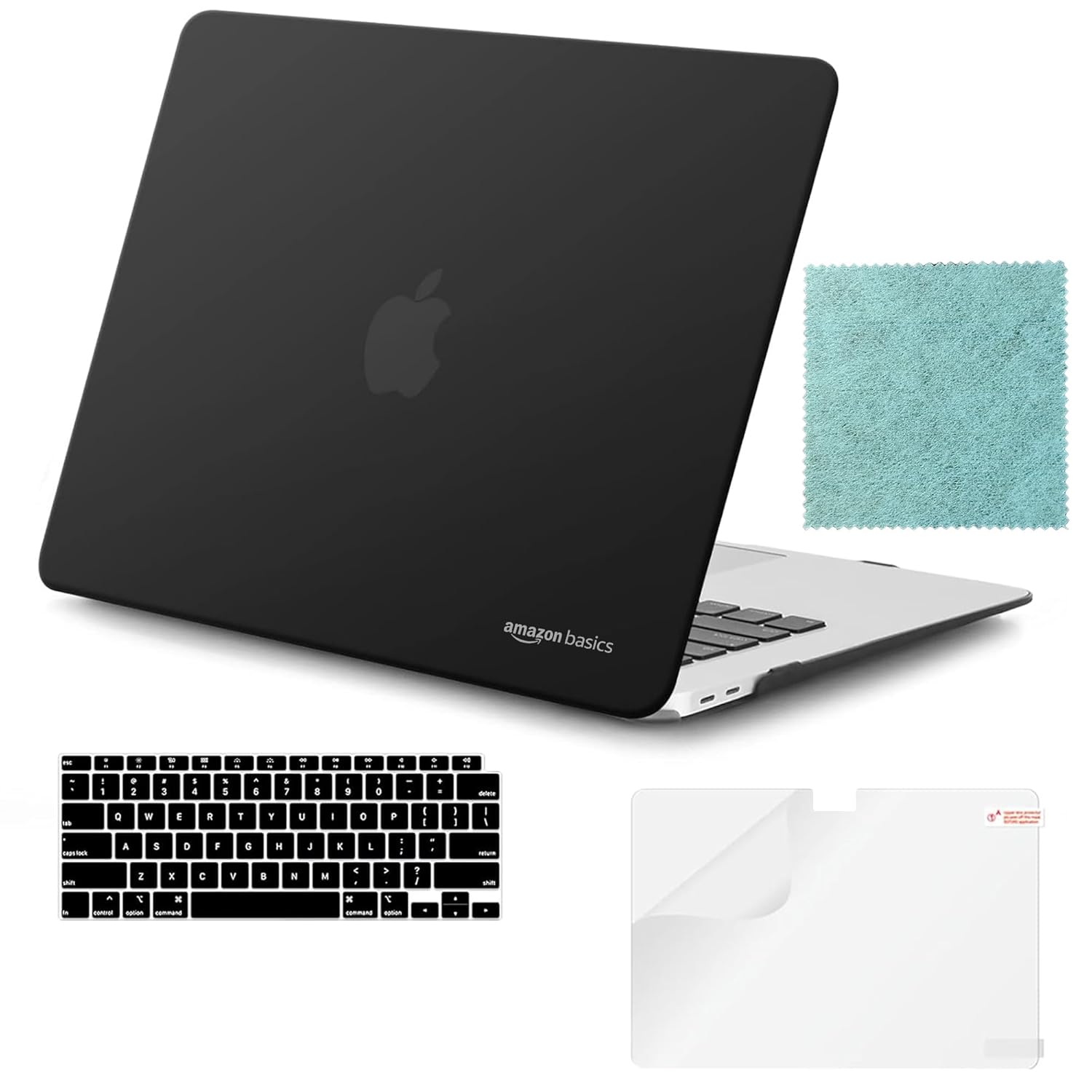 Amazon Basics Hard-Shell Laptop Cover for MacBook Air 13.6 inch 2022 Release (A2681 M2) | Includes TPU Keyboard Skin Cover & Screen Protector (Black Glitter)
