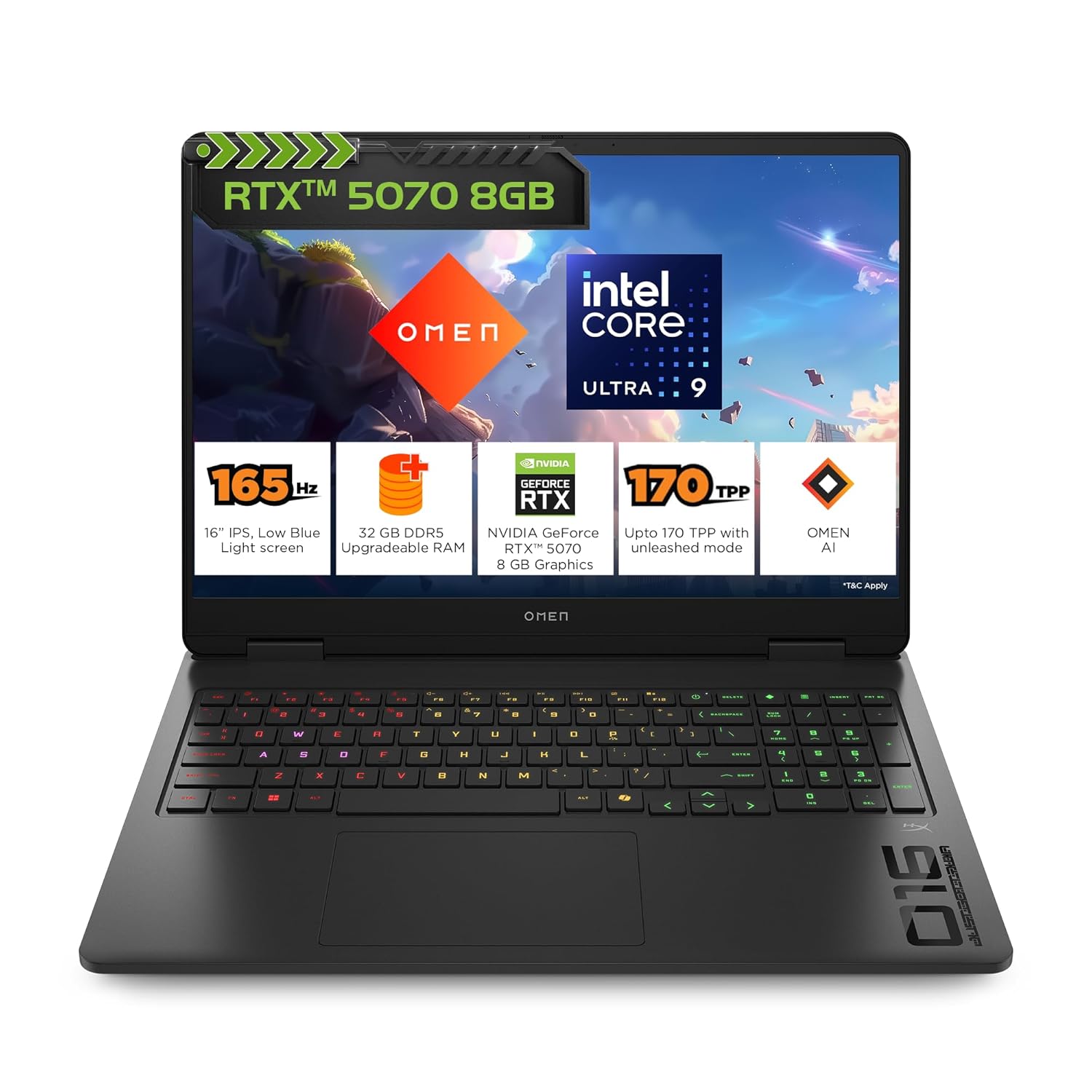HP Omen, Intel Core Ultra 9 285H, 8GB RTX 5070, 32GB DDR5, 1TB SSD, 165Hz, 2k WUXGA, 3ms, 400 nits, 16”/40.6cm, Win11, M365* Office24, Black, 2.42kg, an0012TX, Unleashed Mode, RGB, AI Gaming Laptop