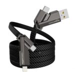 Amazon Basics 4 in 1 Metal Flat Braided Indestructible Cable 110cm 60W with lightning to type C, type C to C, Lighting to type A compatible for iPhones, iPads, Macbooks, Type C Laptops (Grey)
