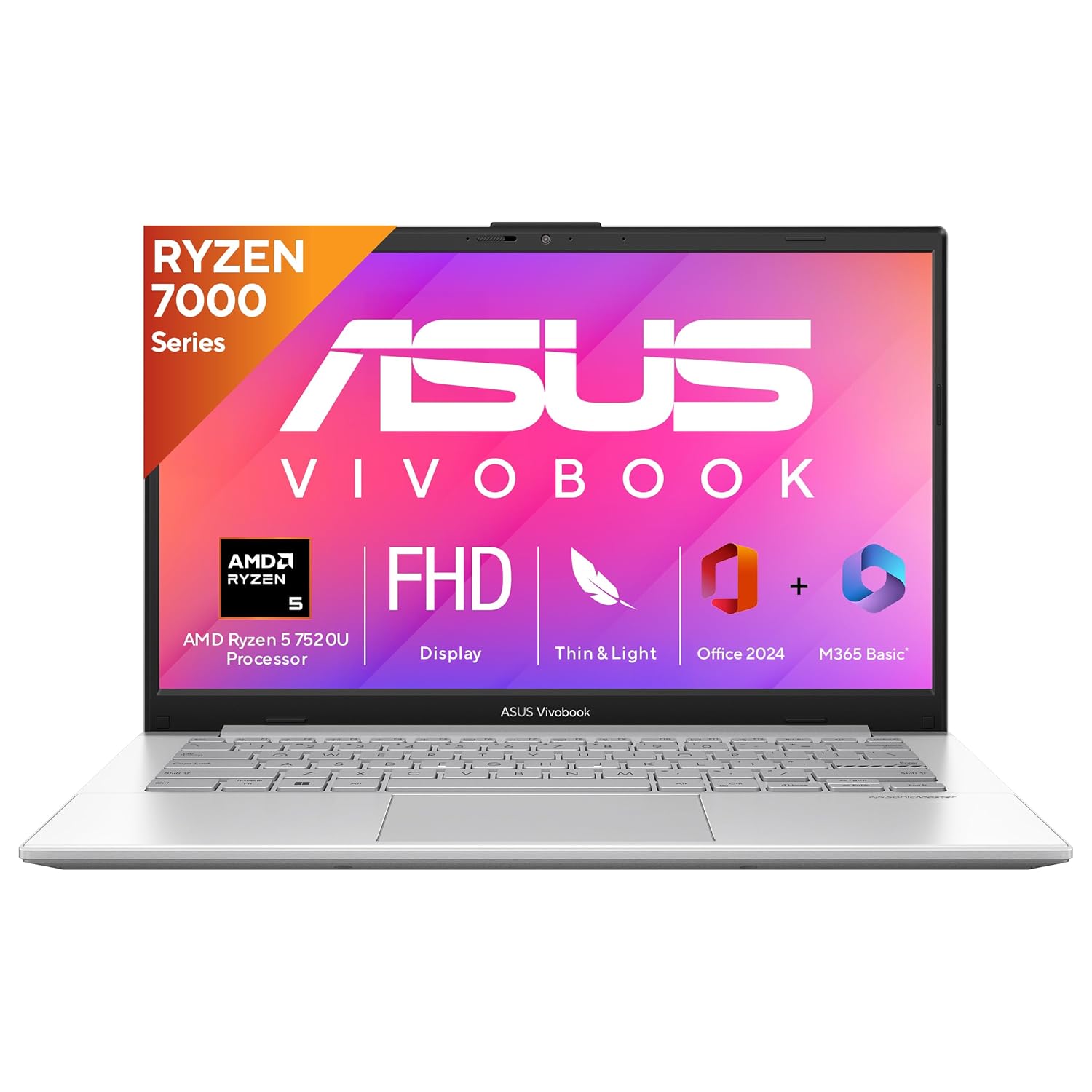 ASUS Vivobook Go 14, AMD Ryzen 5 7520U, 16GB RAM, 512GB SSD, FHD 14″, Windows 11, Office Home 2024, Cool Silver, 1.38kg, E1404F04FA-NK5541WS, AMD Radeon iGPU, 42WHrs, M365 Basic (1Year)* Laptop