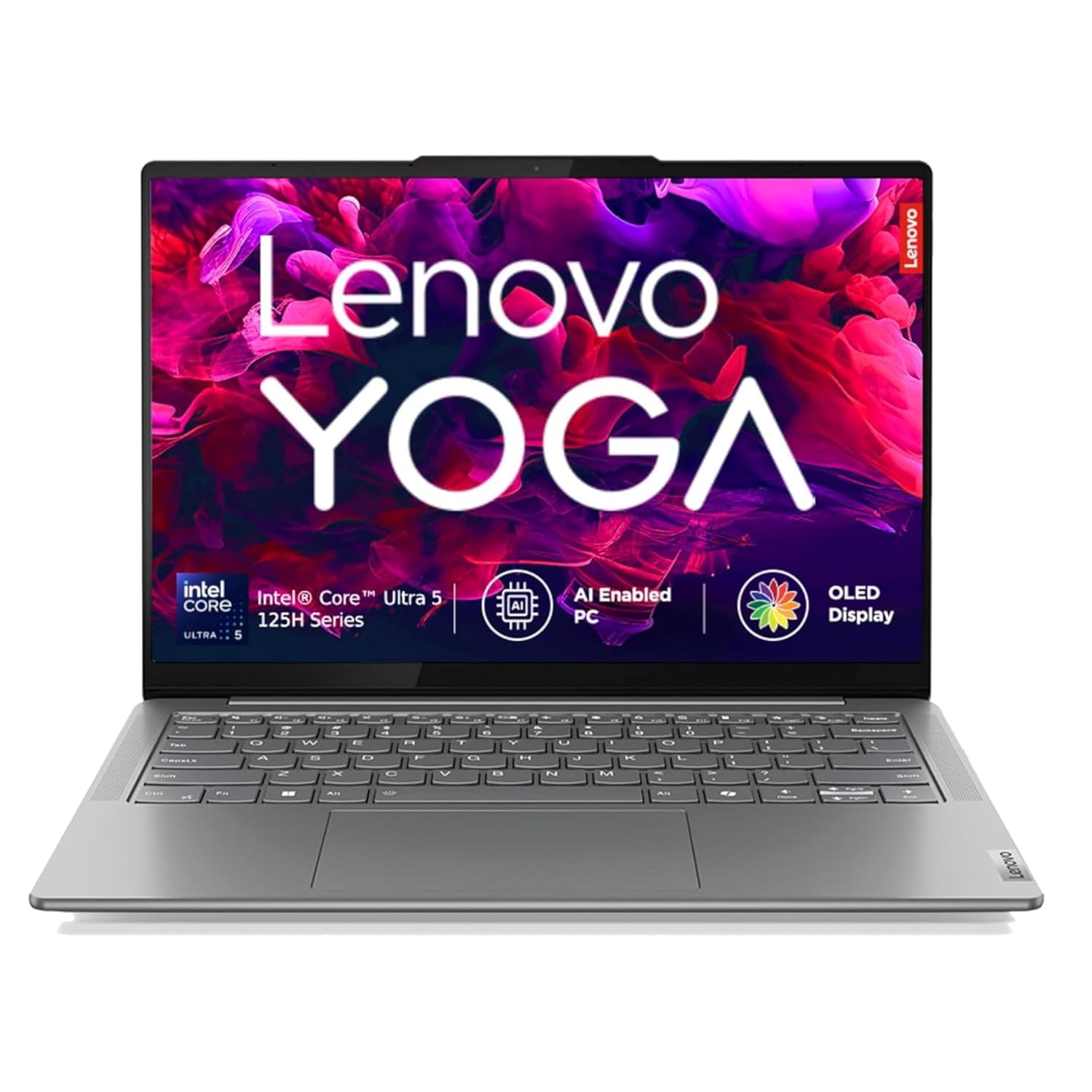 Lenovo Yoga Slim 7, Intel Core Ultra 5 125H, 16GB RAM, 512GB SSD, WUXGA-OLED 14″(35.5cm), Windows 11, Office Home 2024, Grey, 1.39Kg, 83CV0085IN, 400Nits, 2Wx4 Speakers, 1Yr ADP Free, AI PC