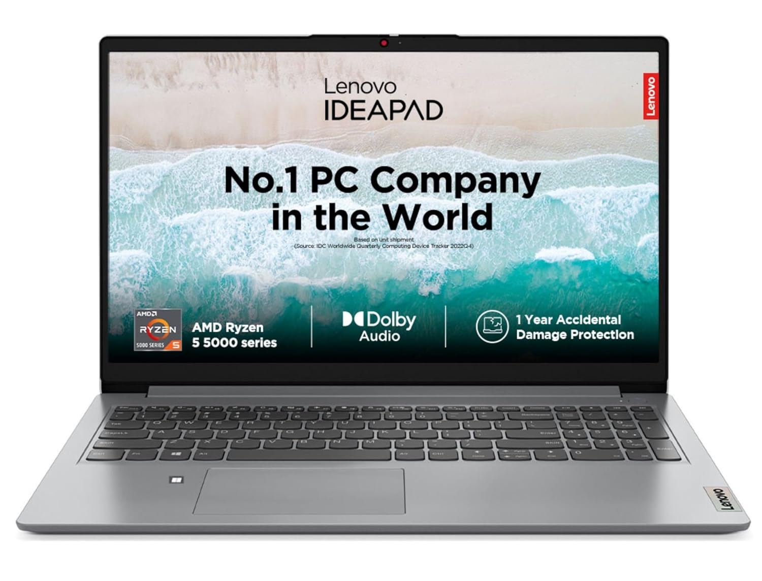 Lenovo IdeaPad 1 AMD Ryzen 5 5500U 15.6″ HD Thin and Light Laptop (8GB RAM/512GB SSD/Windows 11 Home/Office Home 2024/1 Year ADP Free/Grey/1.6Kg), 82R4011MIN