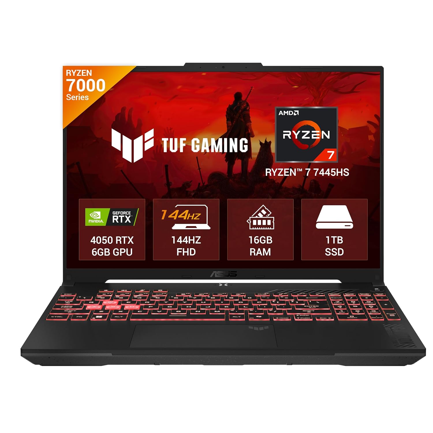 ASUS TUF A16 (2025), AMD Ryzen 7 7445HS, Gaming Laptop (RTX 4050-6GB/140W TGP/16GB RAM/1TB SSD/FHD+/16″/144Hz/56Whrs/Windows 11/M365 Basic (1Year)*/Office Home 2024/Mecha Gray/2.2Kg) FA607NUG-RL189WS