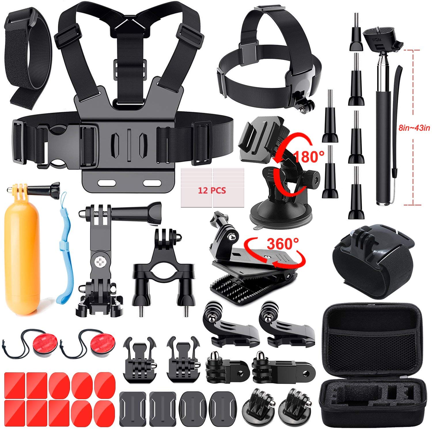 ADOFYS 49 in 1 Action Camera Accessory Kit Bundle Compatible for GoPro Hero 12/11/10/9 / 8/7/6/5 SJCAM/Akaso/Apeman/Xiaomi Yi Action Camera