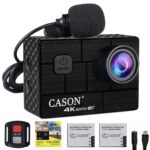 CASON CN10 4K 60fps HD 24MP Action Camera for Vlogging with EIS Anti Shake Touch Screen Action Camera with External Mic, 2 x 1350 mAh Battery, Remote and Accessories Kit – Black, Optical Zoom