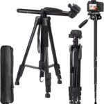 Fotopro DIGI-1003 6ft 2-in-1 Professional Aluminum Tripod with Horizontal arm | Monopod with Multipurpose Head for Low Level Shoot & Panning for Photography, Videography | Payload 4Kg