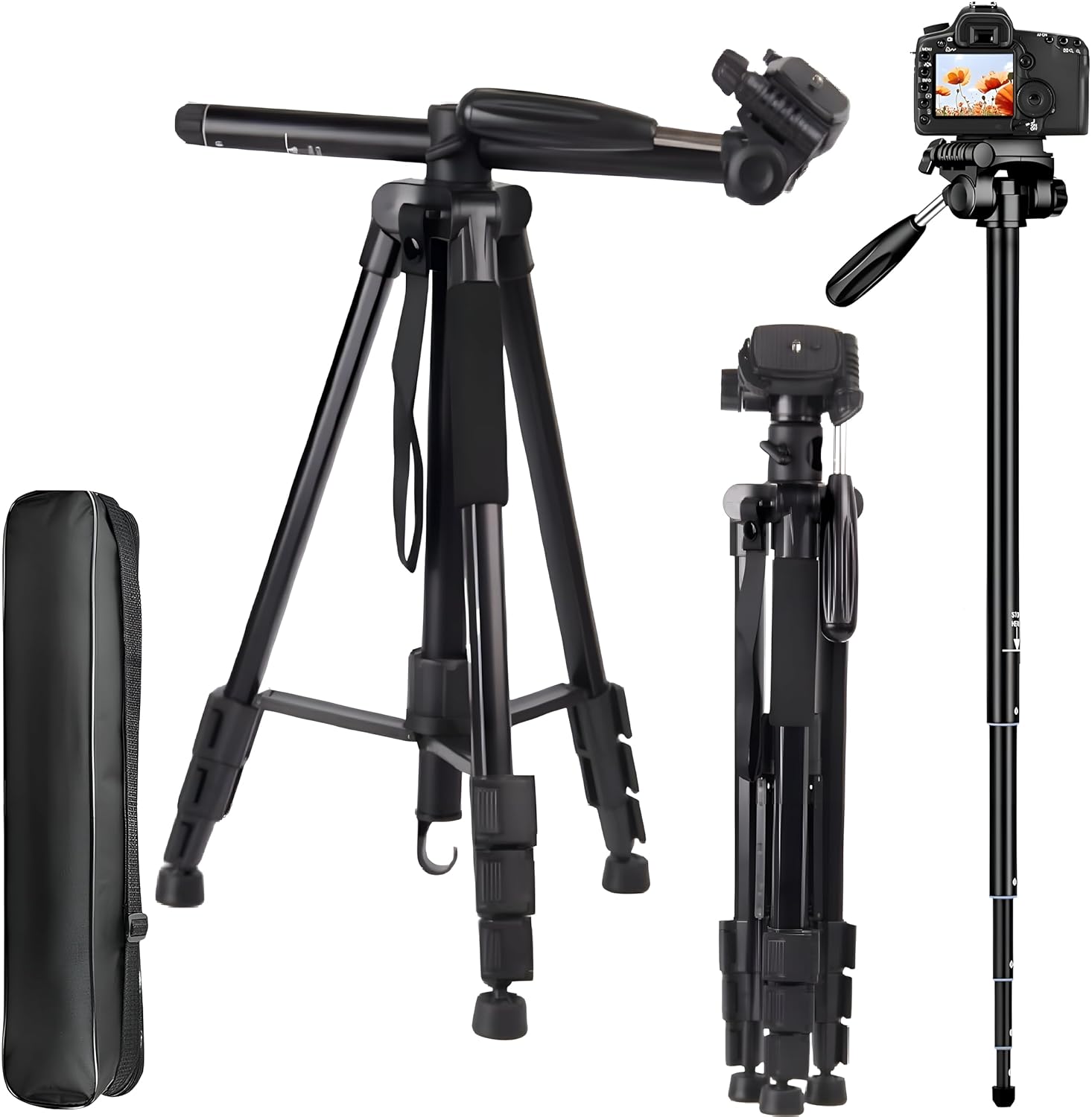 Fotopro DIGI-1003 6ft 2-in-1 Professional Aluminum Tripod with Horizontal arm | Monopod with Multipurpose Head for Low Level Shoot & Panning for Photography, Videography | Payload 4Kg