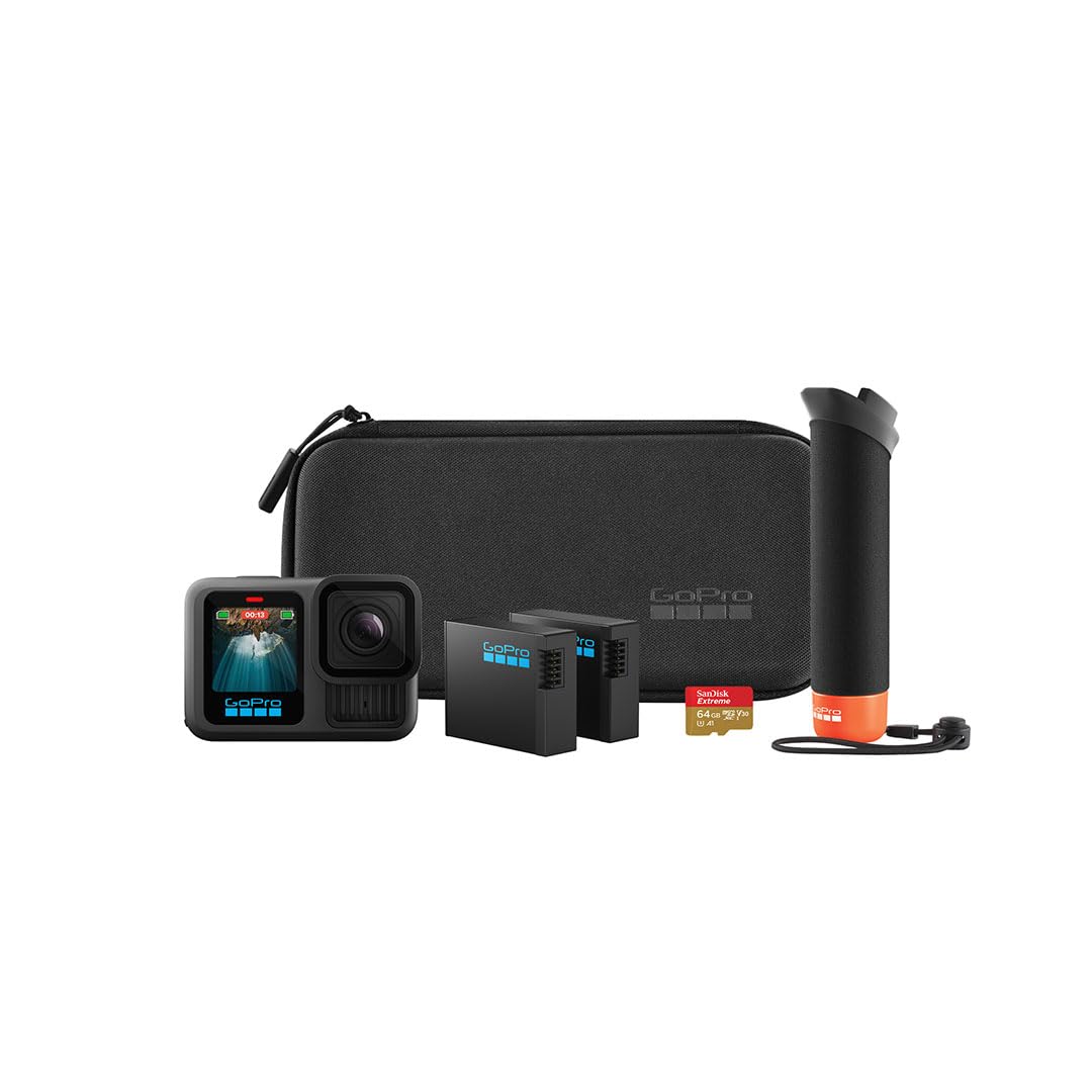 GoPro HERO13 Black Special Bundle Includes – HERO13 Black Camera, Handler, 2-Enduro Batteries, 2-Curved Adhesive Mounts, 64GB MicroSD Card, Hard Carrying Case(1-Yr International+1-Yr India Warranty)
