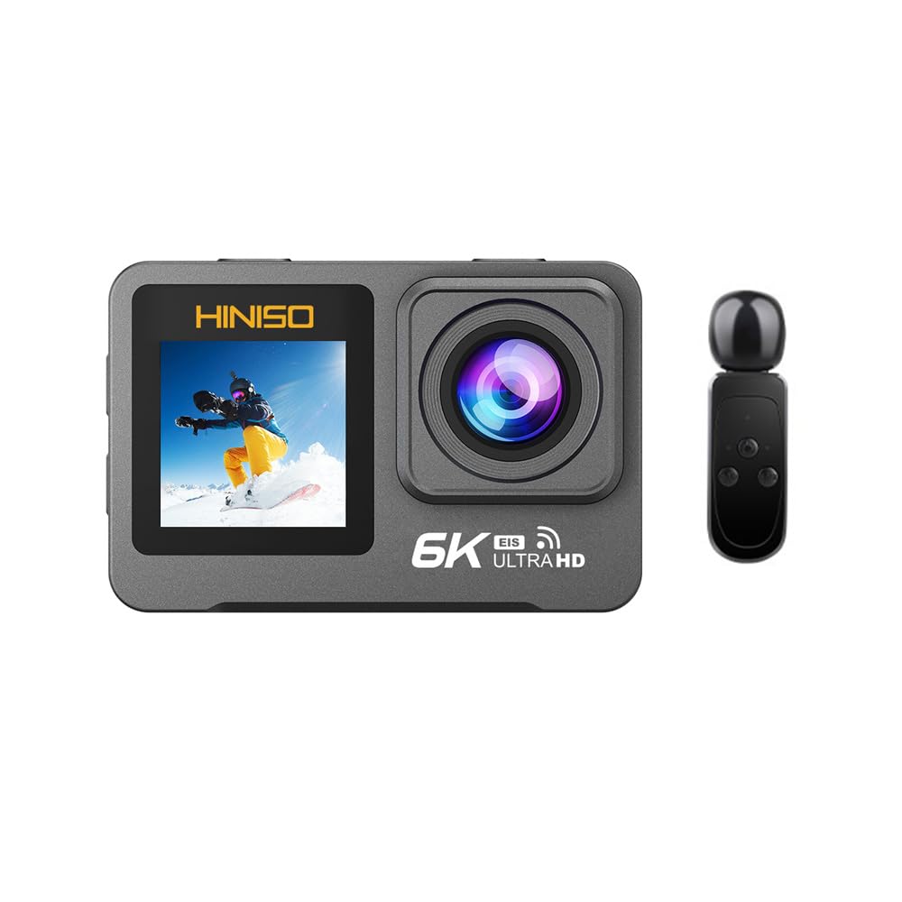 HINISO 6K Action Camera | Ultra HD Sports Cam with Touch & Dual Screen, Wireless Mic & Remote, 3 Batteries, Waterproof 40M, EIS Stabilization, WiFi, 170° Wide Lens & Mounting Kit