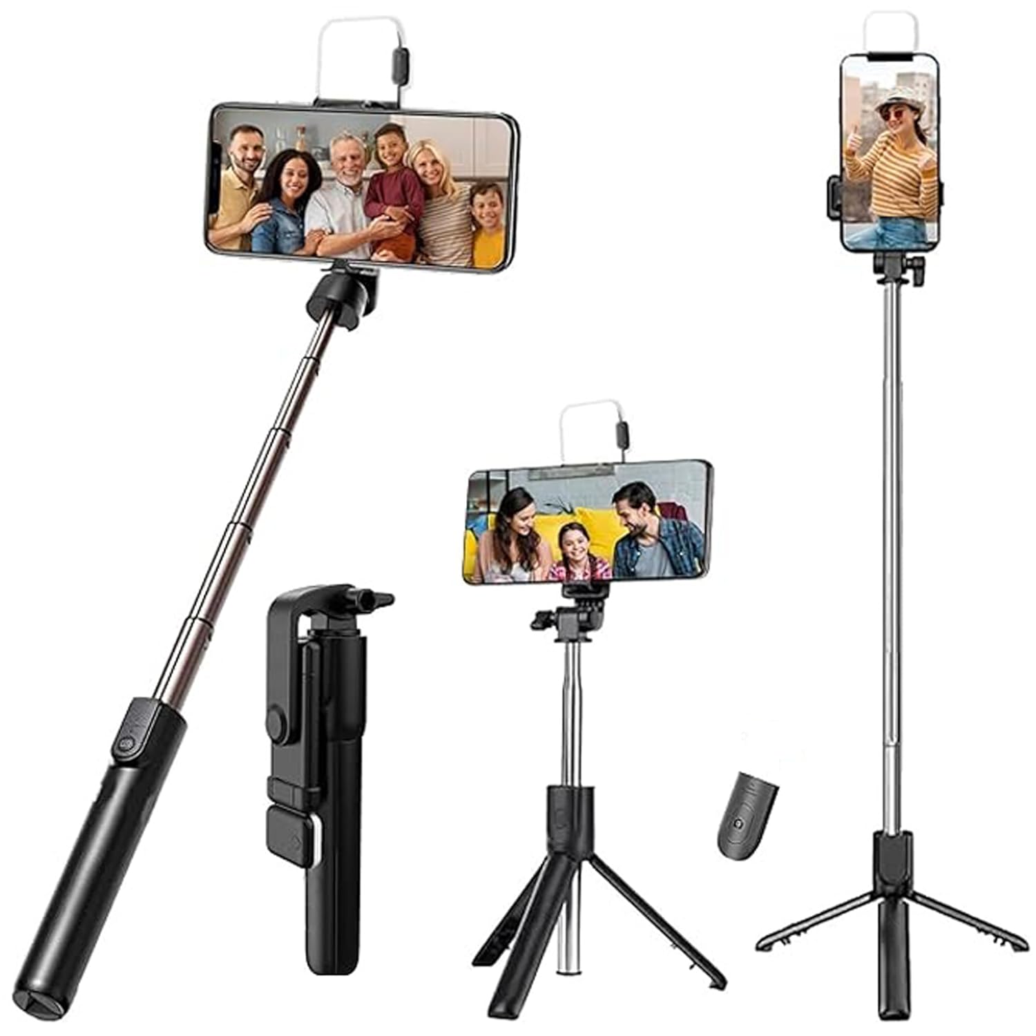 Kratos K2 Selfie Stick with Tripod Stand, 3 in 1 Multifunctional design, Rechargable LED Light with Two Brighness Levels for Make up, Selfie, Vlogging & Photo Shoot, Selfie stick with Bluetooth Remote