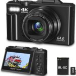 LEQTRONIQ Digital Camera for Photography, 4K, 64MP Vlogging Camera for YouTube, 3″ 180° Flip Screen 18X Digital Zoom Compact Vlog Travel Camera with 4K WiFi, 32GB TF Card & 1 Batteries, Black