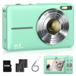 Lecran 1080p kids Digital Camera with 32Gb Card,2 Batteries,Lanyard,16X Zoom,Anti Shake,44Mp Compact Portable Small Point And Shoot Cameras For Kids Children Teens Girl Boy(Light Green)