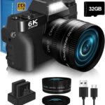 NIKICAM 2024 Upgrade 4K 56MP Digital Camera for Photography Vlogging Camera for YouTube with 180° Flip Screen, WiFi,16X Digital Zoom, 52mm Lens, 2 Batteries, 32GB Micro SD Card(Black)