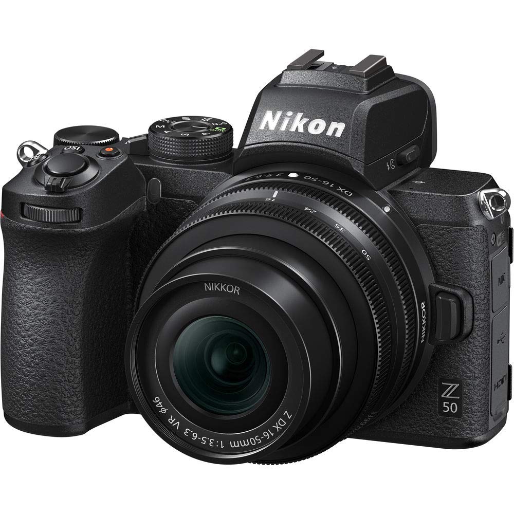 Nikon Z50 Mirrorless Optical Zoom Camera with Z DX 16-50mm f/3.5-6.3 VR Lens with Additional Battery (Black)