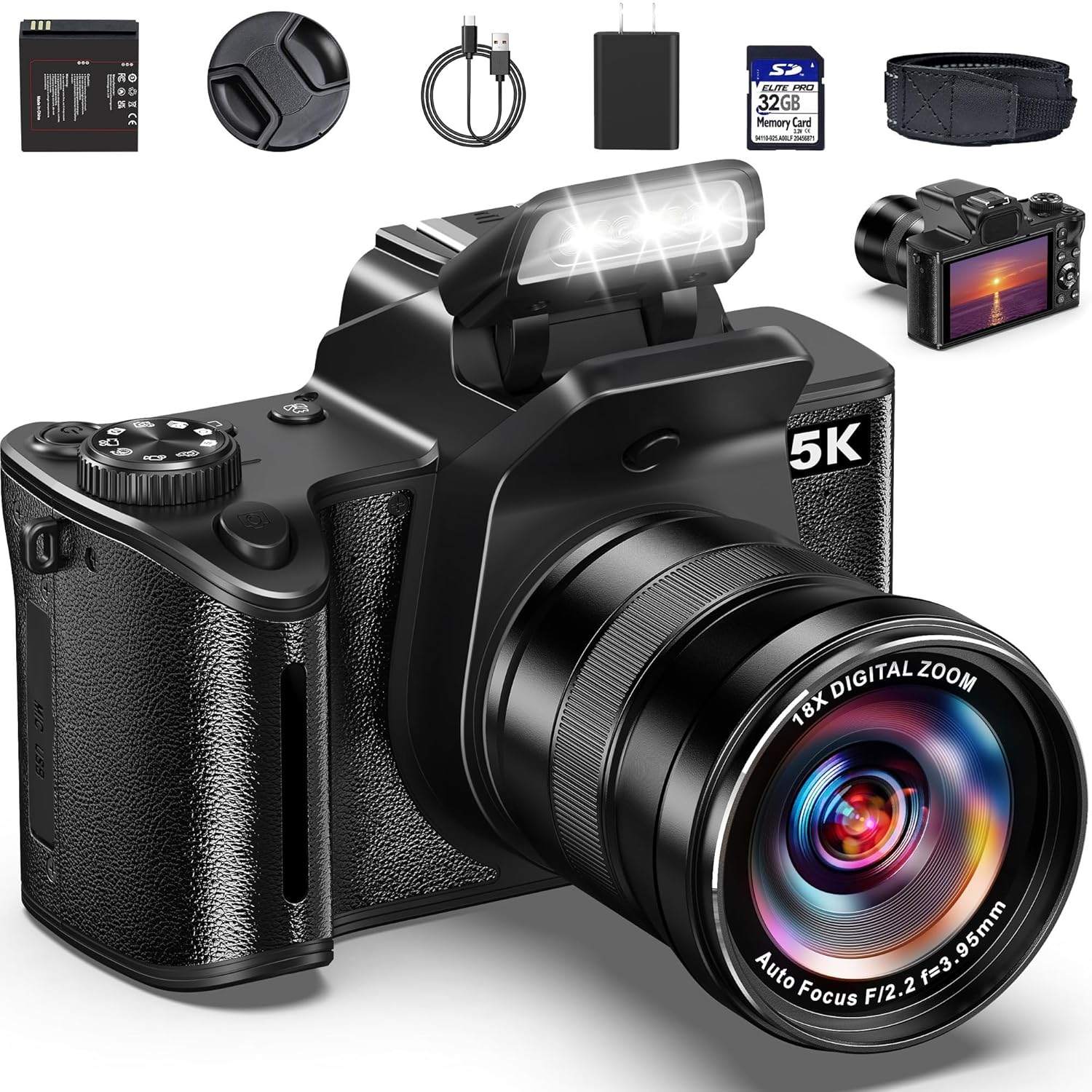 True 5K Digital Camera for Photography – 80MP WiFi Autofocus Vlogging Camera for YouTube with 4.0″ Touch Screen – UHD One-Touch Macro Video Cameras with 18X Zoom, Lens Hood, 3000mAH Battery, 32GB Card