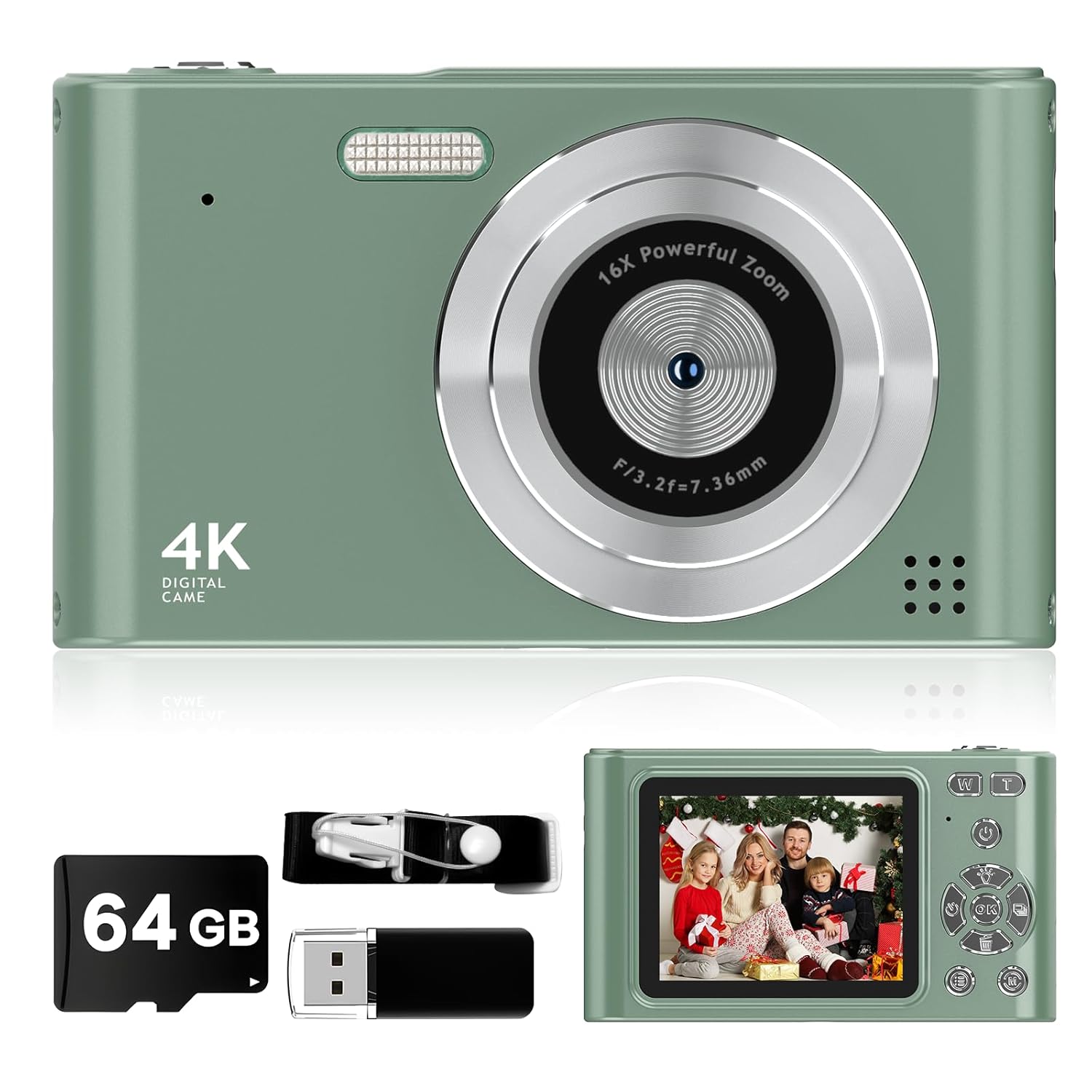 VYNCS 2025 Digital Camera, 44 MP, 1080P, 16X Zoom, Anti Shake, Card Reader, Portable, Grey