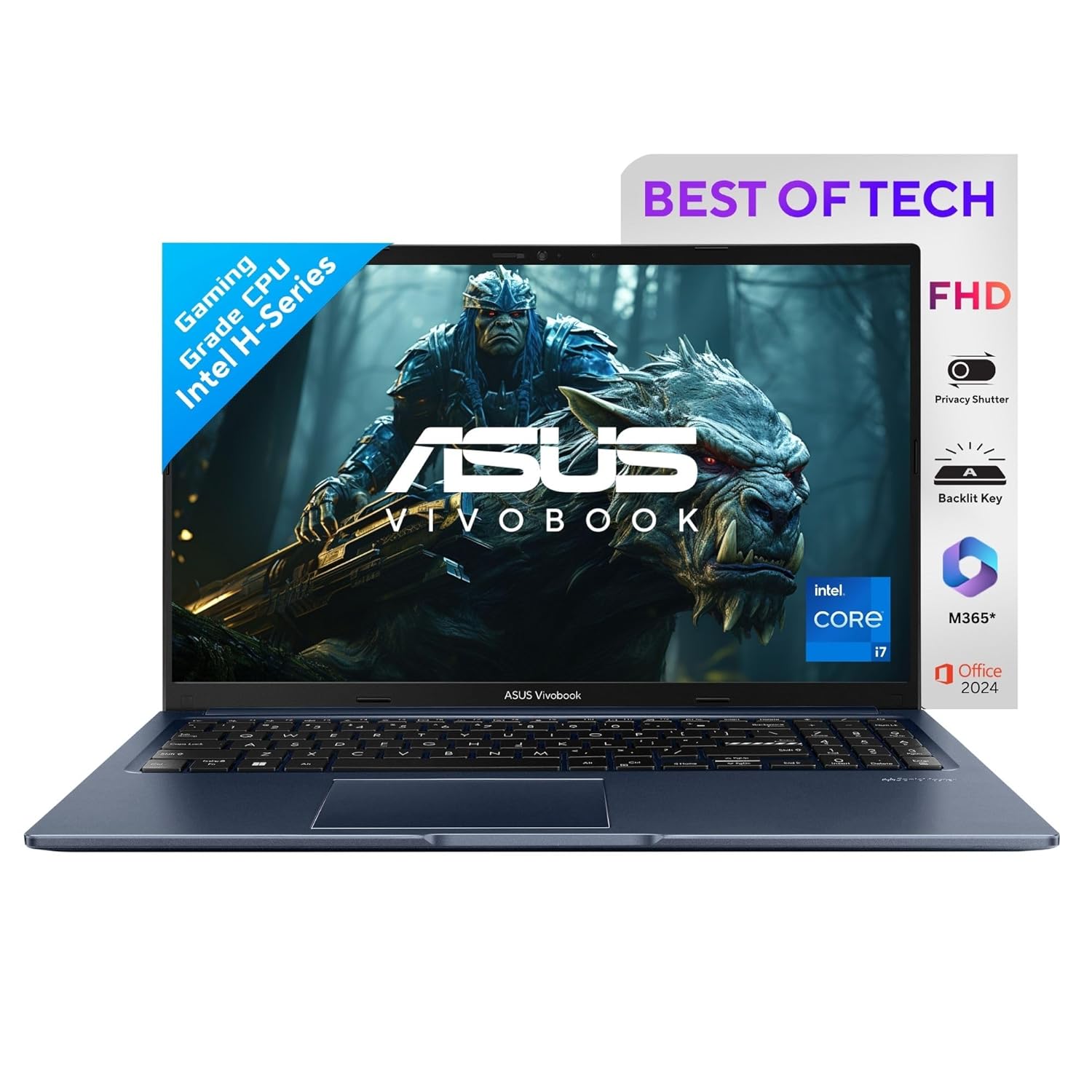 ASUS Vivobook 15, Intel Core i7 13th Gen 13620H, 16GB RAM, 512GB SSD, FHD 15.6″, Windows 11, Office Home 2024, Quiet Blue, 1.70kg, X1502VA-BQ838WS, Intel UHD iGPU, M365 Basic (1Year)* Laptop