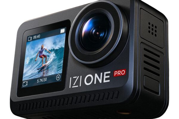 IZI One Pro 5.7k Action Camera | Ultra HD Sony STARVIS Sensor | 20M Body Waterproof | 2 x Battery with 240min Recording | Dual OLED, 6-Axis Gyro Stabilisation | HQ Mic Support | Reels, Vlogs & Bikes