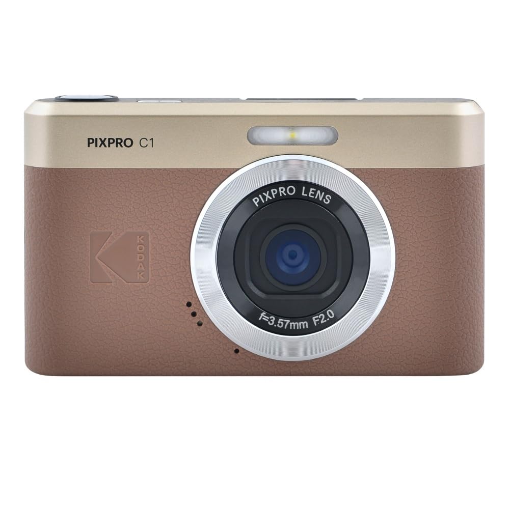 KODAK Pixpro C1 – Ultra-Compact Digital Camera | 13MP BSI CMOS, 4X Zoom, 2.8″ LCD Screen, LED Flash, Built-in Battery – Brown
