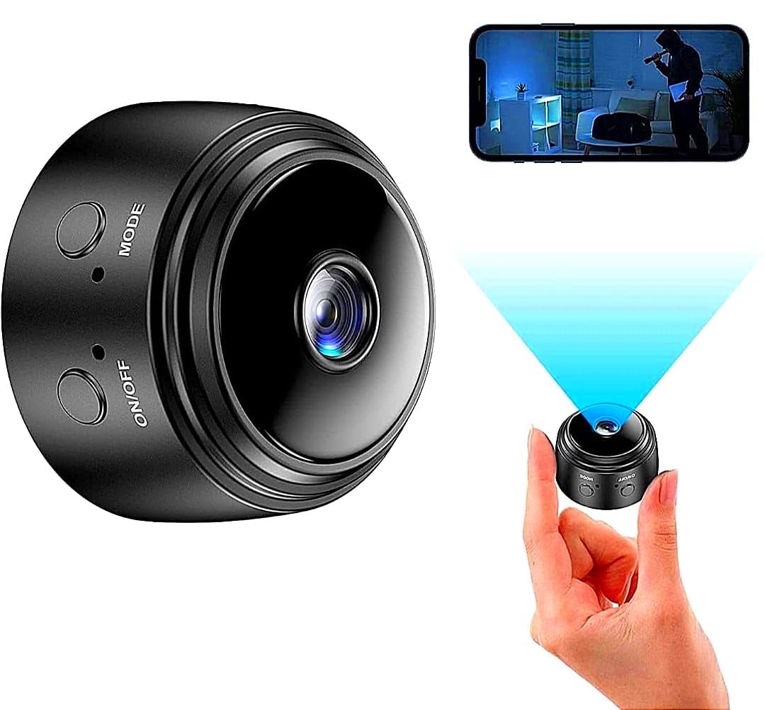 Mini Wireless WiFi Security Camera | HD 1080p Indoor Video Recorder with Low Light Vision | Portable & Magnetic | Home and Office Monitor(Black)..