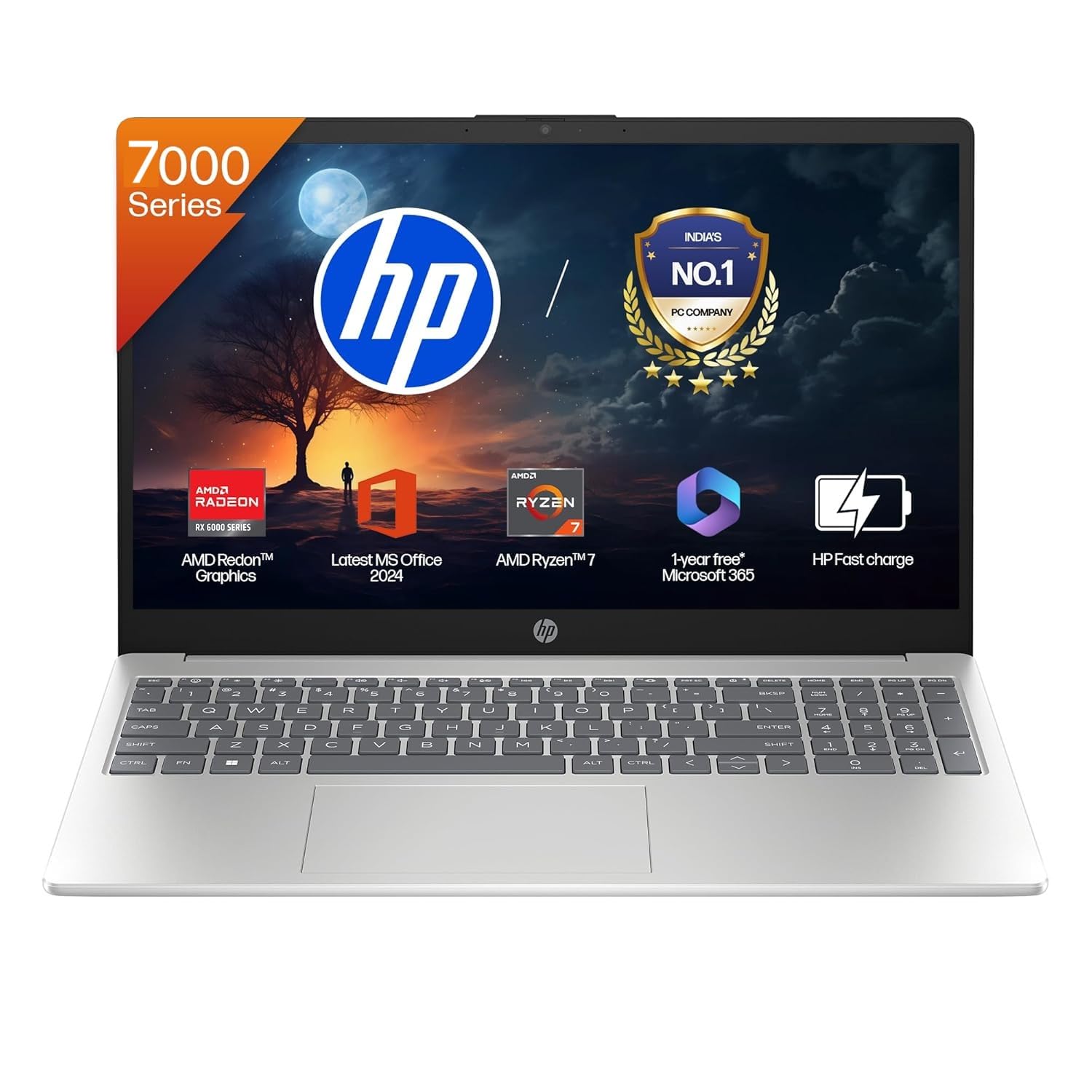 HP 15 Laptop, AMD Ryzen 7 7730U (16GB DDR4,512GB SSD) Anti-Glare, Micro-Edge,15.6”/39.6cm, FHD, Win11, M365 Basic(1yr),Office Home24,Silver,1.59kg,FHD Camera w/Privacy Shutter, Backlit KB, fc0390AU