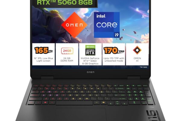 HP Omen, 14th Gen Intel Core i9-14900HX, 8GB RTX 5060, 24GB DDR5(Upgradeable) 1TB SSD, 165Hz, 2k WUXGA, 3ms, 400 nits, 16”/40.6cm, Win11, M365* Office24, Black, 2.43kg, am0279TX, RGB, Gaming Laptop