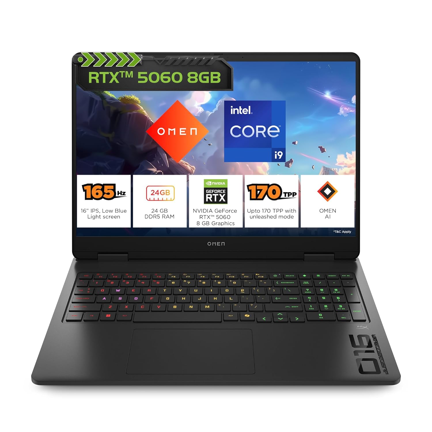 HP Omen, 14th Gen Intel Core i9-14900HX, 8GB RTX 5060, 24GB DDR5(Upgradeable) 1TB SSD, 165Hz, 2k WUXGA, 3ms, 400 nits, 16”/40.6cm, Win11, M365* Office24, Black, 2.43kg, am0279TX, RGB, Gaming Laptop
