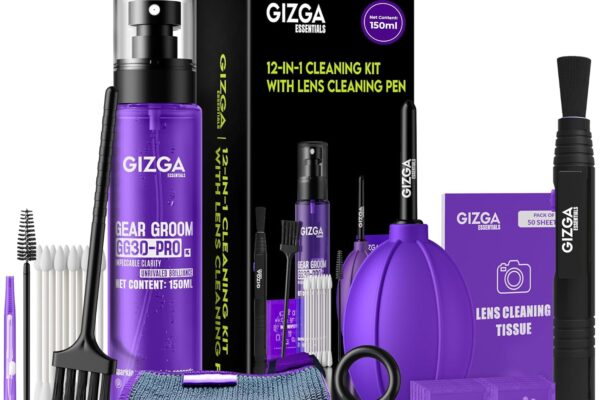 Gizga Pro Series 12-in-1 Cleaning – 150ml Cleaning Spray, Air Blower, DSLR Lens Pen, 50-Lens Tissues, Swabs & Wipes, Brushes, Key Puller, Microfiber Cloths for Ideal for Camera Lens and All Gadgets