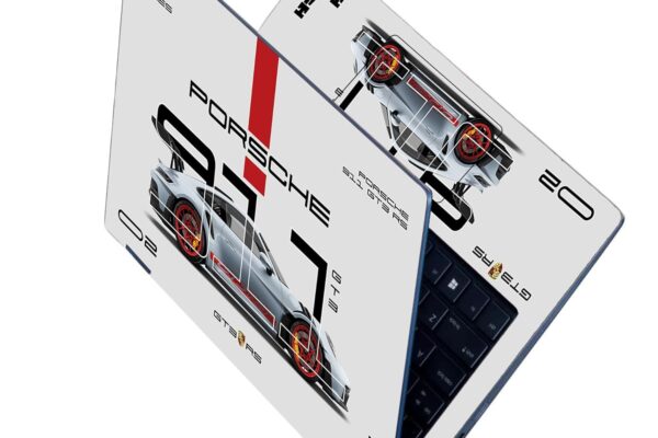 Full Body Laptop Skins Sticker Laminated HD Quality Vinyl fits Upto 15.6 inches Compatible with Dell, Lenovo, Acer, HP, Asus -Porsche 911 GT3 RS Silver-Self-Adhesive
