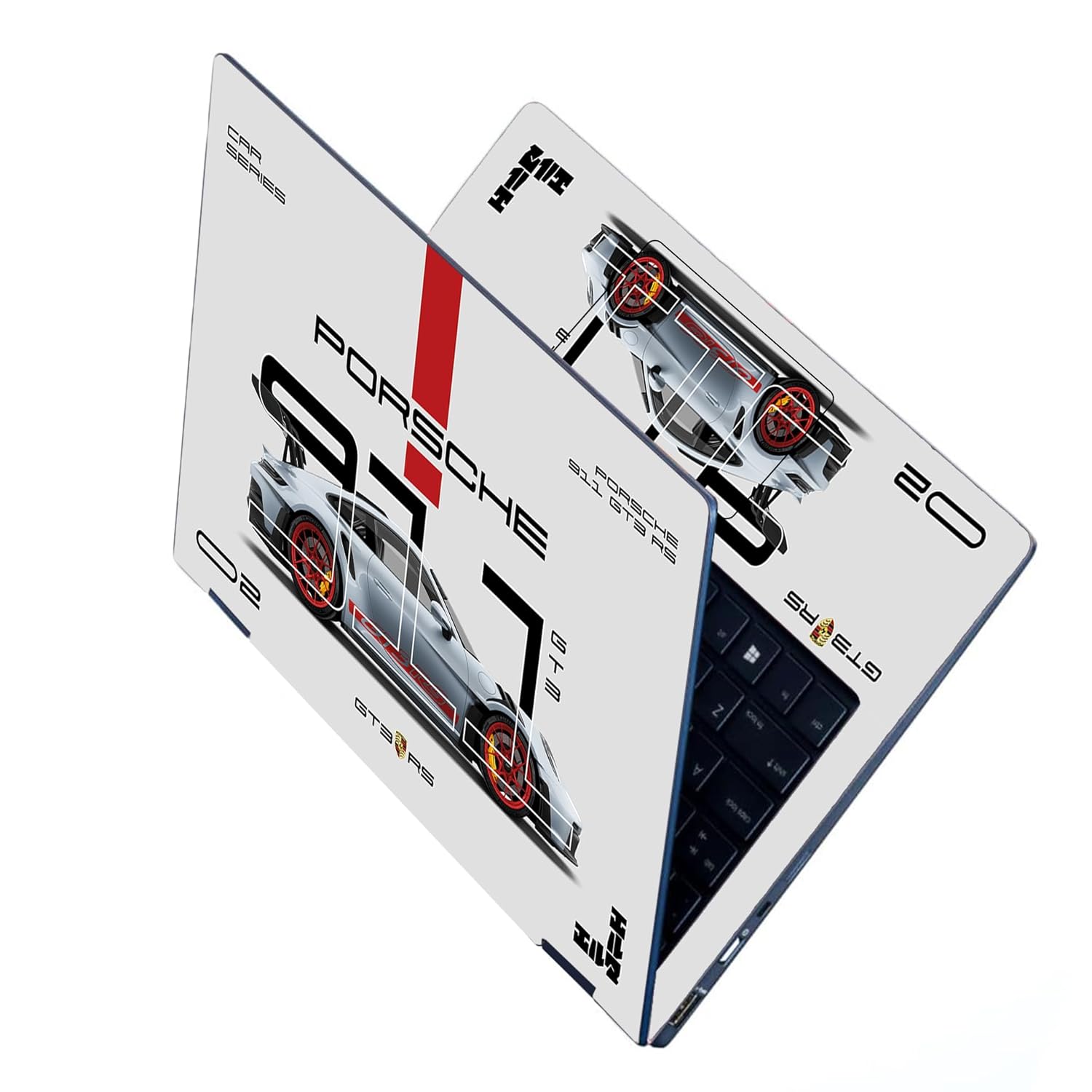Full Body Laptop Skins Sticker Laminated HD Quality Vinyl fits Upto 15.6 inches Compatible with Dell, Lenovo, Acer, HP, Asus -Porsche 911 GT3 RS Silver-Self-Adhesive