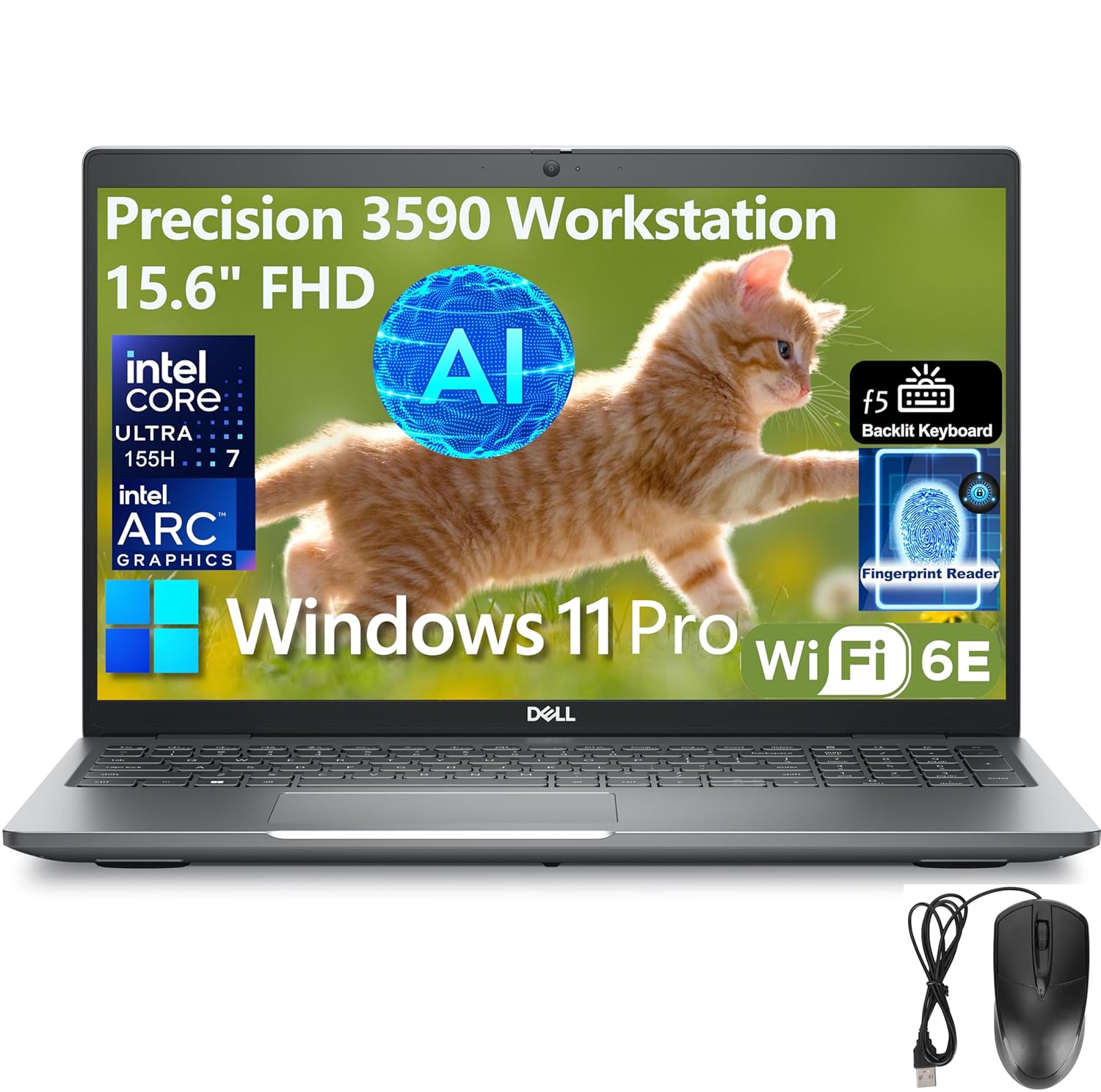 Dell Precision 3590 Workstation Business AI Laptop, 15.6″ FHD Computer, Intel 16-Core Ultra 7 155H (Beat i7-13705H), Intel Arc, 64GB DDR5 RAM, 2TB PCIe SSD, WiFi 6E, Backlit KB, FR, Windows 11 Pro