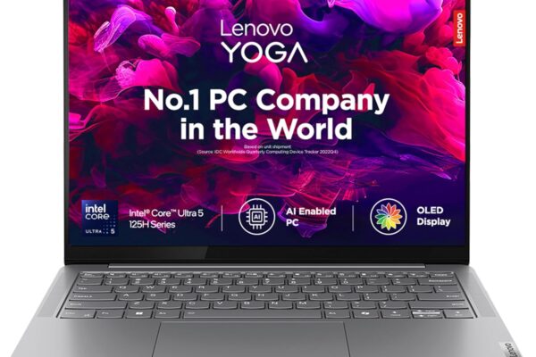 Lenovo Yoga Slim 7, Intel Core Ultra 5 125H, 16GB RAM, 512GB SSD, WUXGA-OLED 14″(35.5cm), Windows 11, Microsoft 365 Basic + Office Home 2024, Grey, 1.39Kg, 83CV00DFIN, 400Nits, 1Yr ADP Free, AI PC