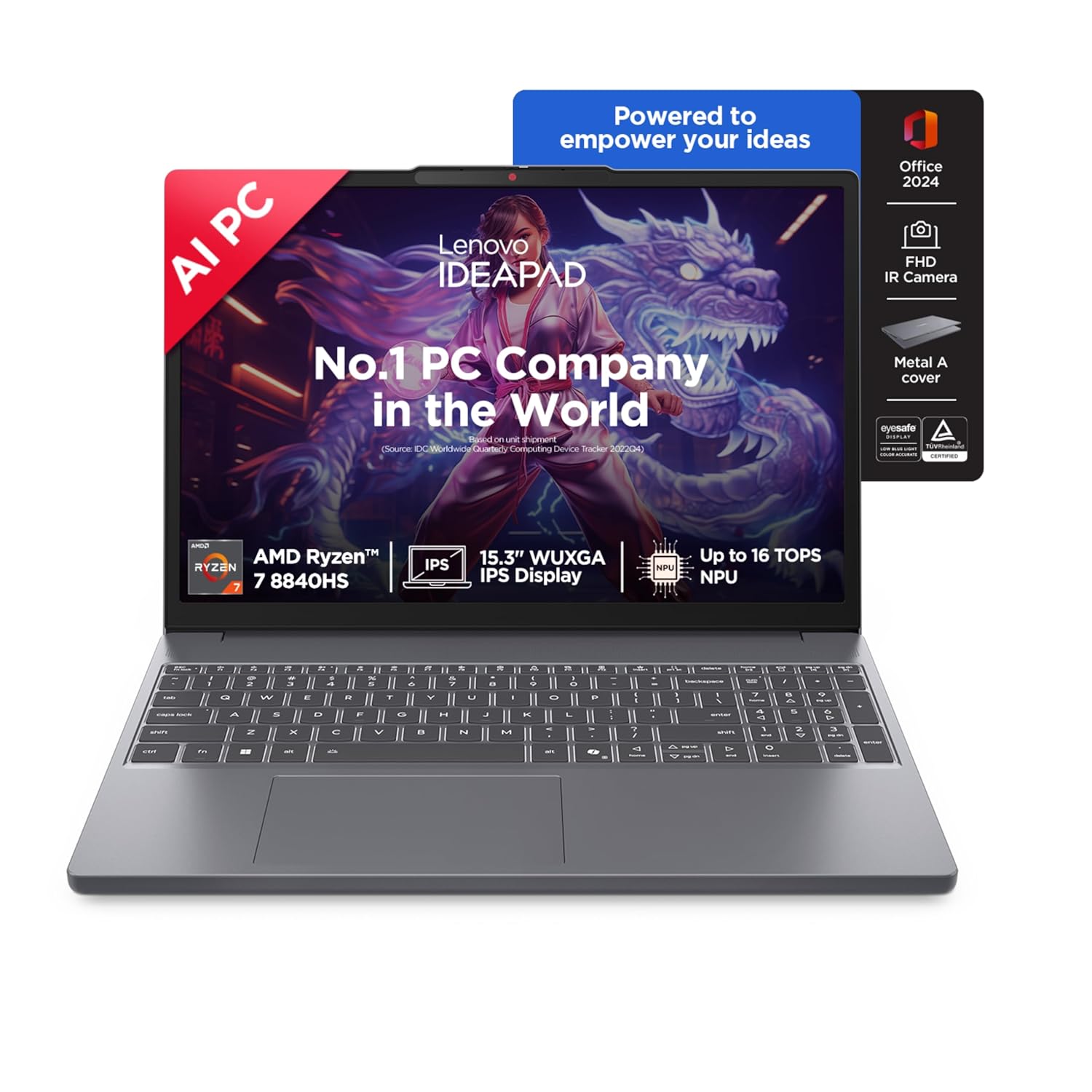 Lenovo IdeaPad Slim 3 AMD Ryzen 7 8840HS 15.3 inch (38.8cm) WUXGA IPS AI PC Laptop(24GB RAM/1TB SSD/Windows 11/Office Home 2024/Backlit Keyboard/1Yr ADP Free/Grey/1.6Kg), 83KA004TIN